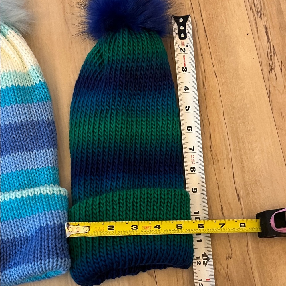Knit Beanie Trio Green Blue Multicolor - Picture 3 of 5